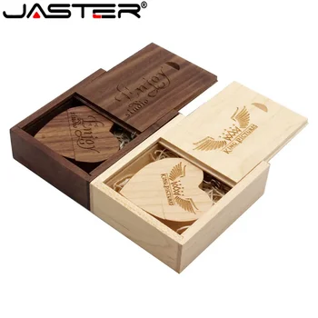 JASTER 1БР Безплатен Потребителски Лого, USB Флаш-Диск 128 GB Орех Сърце Memory Stick 64 GB USB + Кутия Стик 32 GB Фотография Сватбен Подарък