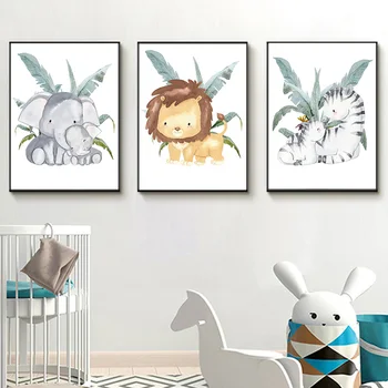 Животни Лъв, Зебра, Маймуна, Жираф, Семейна картина върху платно, постери на скандинавскую тема и щампи, Стенни картина за вашия интериор на детската стая, Стенно изкуство