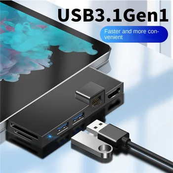 За Surface Pro 4 5 6 Зарядно устройство-Hub с 4K, HDMI-Съвместимо Устройство, Четец за Карти памет, Gigabit Ethernet, 2 USB 3.1 Gen 1 Порт B