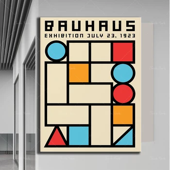 Изложба плакат Баухаус Геометрично изкуство Дигитална живопис върху платно в ретро стил за домашен интериор дневна