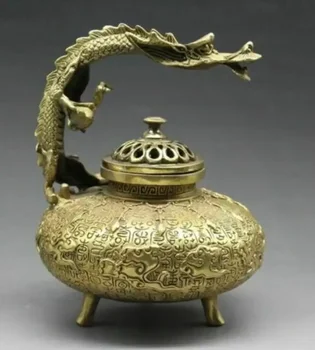 Китайската кадилница е ръчна изработка с дърворезба във формата на дракон от тибетската мед и бронз