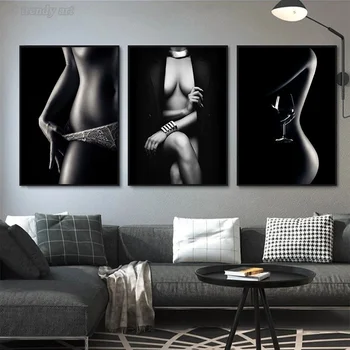 Модерен плакат с изображение на гола жена, скандинавски Черно-бял принт с изображение завързана момичета, модерен стенен платно, арт декор спални хотел Cuadros