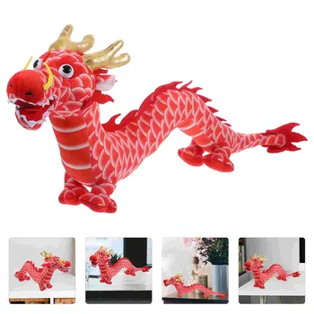 Плюшен играчка-талисман на китайския дракон кукла-талисман на Лунната година, коледен подарък, 60 см, червена