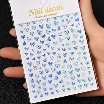 Популярни и эстетичные лазерни сребърни стикери за нокти с форма на сърце, флорални стикери за нокти, декорация на растителна основа