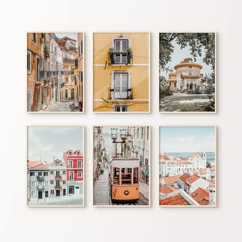 Португалия Стенно изкуство Средиземноморски щампи Лисабон Галерия Снимки Европа Пътни платна Плакат Модерен интериор на хол