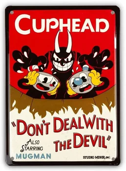 Реколта Колекционерска Стойност Cuphead | Cuphead Niet Deal Met De Duivel Tin Teken Home Sweet Home Знак Декор Плакат