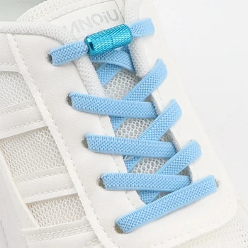 1 Чифт еластични връзки, без завязок, плосък ремък, кръгла метална дъвка с капсульным ключалка, чрез шнурове за маратонки, Мързелива обувки, чрез шнурове за маратонки