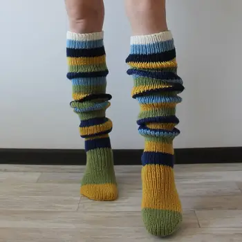 1 Чифт чорапи над коляното, Разтеглив, Миещи, Издръжливи топли Зимни дамски дълги чорапи, чорапи до бедрото, за училище