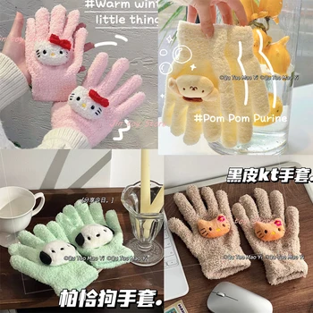 11 Цвята Ръкавици Sanrio Kawaii Hello Kitty Kuromi My Melody Cinnamoroll Pochacco С Pom-Помераните Purin Ръкавици За Есен-Зима Топли Ръкавици