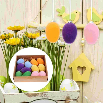 12шт Великденски висящи украшения от яйца Пролетта селска къща Великденски коледни декорации (разноцветни)