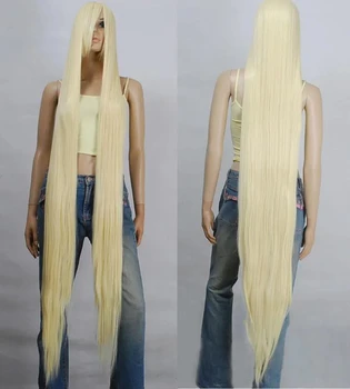 150 см, светло-златист блондин, могат да бъдат планирани термостайлингу, по-дълги перуки за cosplay