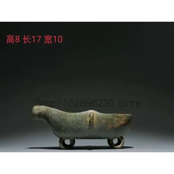 17 см Китайски бронзов съд Дворец на династията на модел на звяра Флаг винена лодки