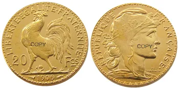 1909 Франция На 20 - Франковая Копирни Монета с Петела в ухото си и формата на