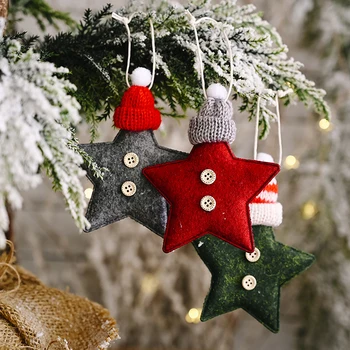 1БР Коледен Орнамент Червена Звезда Коледно Дърво Висулка Коледа САМ Подарък За Новогодишната Партита Вязаная Капачка Пентаграм Копчета Домашен интериор