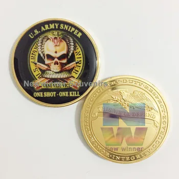2 бр./лот, монета снайперист на САЩ, един изстрел, един от убийството на американски военен, метална монета е кръгла, позлатен медал на повикване