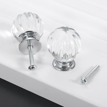 2 елемента Прозрачен Кристален дръжка във формата на тиква с винтова дръжка за шкаф чекмеджето на шкафа 30 мм, Прозрачни Мини-сладък декор на Кухненски мебели