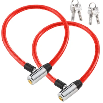 2 елемента Противоугонный стоманен кабел, високо ниво на сигурност, надежден, с ключ, здрав преносим велосипеден заключване, лесен за използване, червен 65 см.) на мотор-скутер