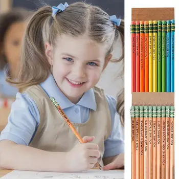 20 броя Цветни мотивационни моливи за ученици, Комплект моливи за утвърждения, Забавни Персонализирани моливи-комплименти за деца в клас
