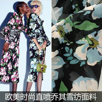 2021 Европейската и американската марка Apple Flower Директно леене под налягане Qiaoqi Шифон Подобрена облекло Плат с принтом по поръчка