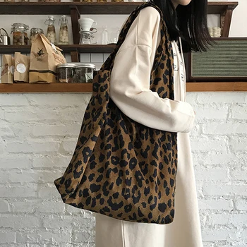 2022 Дамски тъканно чанта с леопардовым принтом, Женствена чанта за пазаруване, торбички за пазаруване, Сгъваема Еко-Множество пазарска чанта през рамо, чанти за пазаруване