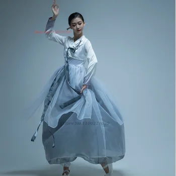 2024 националната танцови ханбок корейски, традиционен народен костюм винтажное шифоновое рокля за изпълнения на сцената на корейското сценичното танцово рокля