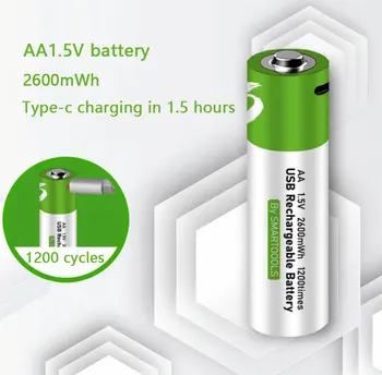 2600 МВтч Литиева батерия AA от 1,5 акумулаторна батерия подкрепя директно зареждане на линия TYPE-C pila pilha usb aa bateria 