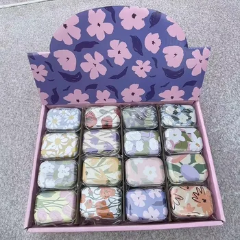 32 Броя (1 кутия) Нов мини чанта с флорални мотиви от желязна ламарина, метален молив случай / банка / Таблетка, Сладък малък набор от / Подарък кутия за съхранение на шоколадови бонбони