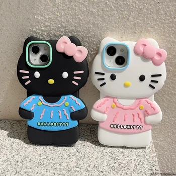 3D Стереоскопични Ins Нов Калъф За Телефон Sanrio Hello Kitty за iPhone 15 14 13 12 Pro Max, Мек Силиконов Калъф Със Защита От падане, Подарък