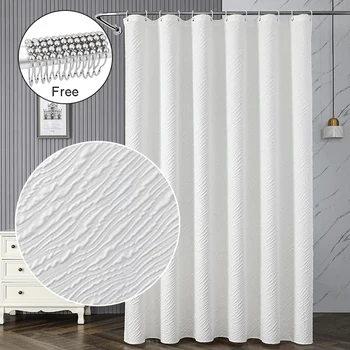3D Текстурирани завеса за баня, водоустойчив Градиент завеса за душ, модерен перлено бял декор за баня, Луксозен параван за душ 180 x 200 см