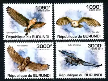 4 БР., Бурунди, 2011, Raptor Марка с птици, истински оригинални марки за колекция, MNH