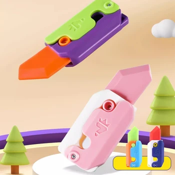 4 бр. компл. 3D принт Нож за репички Gravity Cub Направо Играчка-непоседа Нож-пеперуда Окачване Мини-модел За облекчаване на тревожност Коледен подарък