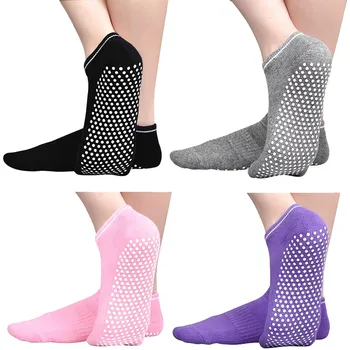 4 чифта чорапи за йога, силиконови чорапи-слипы, чорапи за фитнес, пилатес, чорапи за батут с дръжка, лепкава домашни спортни чорапи за възрастни жени