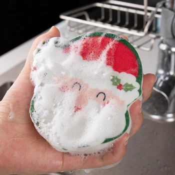4шт Гъба за миене на съдове Дядо Коледа Водопоглощающая Гъба за почистване на Коледна Елха Форма чорапи Гъба за кухня на Едро