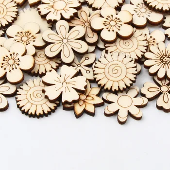 50шт 20 мм, Дървена декорация на Флорални орнаменти във формата на цветя Празни украса за сватбен коледен декор САМ Занаятите