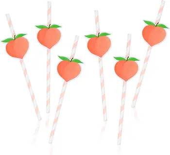 50шт Набор от персиковых хартиени соломинок Розово Сладко праскова сламки за Еднократна употреба за peachtree теми рожден Ден, моминско парти Декор на Аксесоари