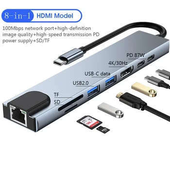 8в1 C USB ХЪБ Type C Сплитер Докинг станция HDMI-съвместим адаптер Type C към USB OTG за Macbook Pro RJ-45 TF SD четец на карти