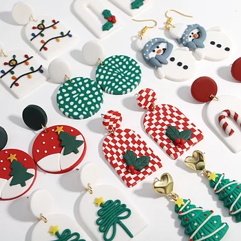 AENSOA Коледни обеци от плоймерной глина, ръчна изработка, за жени и момичета, Висящи обеци в формата на коледна патерица, снежен човек, Празнична украса, подаръци