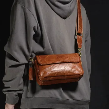 AETOO Реколта кожена чанта през рамо мъжки ежедневни чанта през рамо от телешка кожа за крайградски пътувания, калъф, чанта-месинджър, всичко е ново и просто