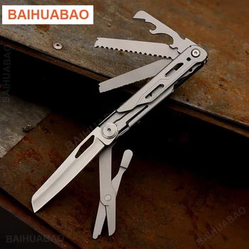 BAIHUABAO 9 в 1 Мини-Мультитул Сгъваем Нож EDC Тактически Инструменти За Оцеляване в Къмпинг Открит Джобен Нож, Ножици Отвертки
