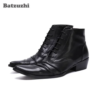 Batzuzhi/ Мъжки Обувки Японски тип, Модни Черни Ботильоны От мека Кожа, дантела, Бизнес Официални обувки в японски стил, Мъжки chaussure homme