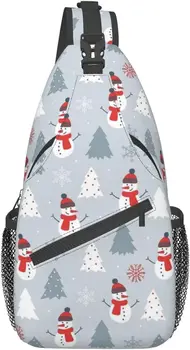 Cartoony коледен раница-прашка под формата на снежинки и снежен човек, всекидневни раница през рамо, регулируема чанта-прашка за мъже и жени