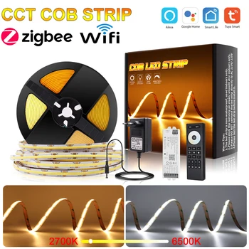 CCT COB Strip Sasha Wifi Zigbee LED Light Kit 2700K 6500 K Затемняемая Гъвкави Адаптивни Led Лента Алекса Google Assistant Hue Alice