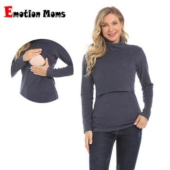 Emotion Moms, зимни поло, топло памучен тениска с дълъг ръкав за бременни, Блузи за кърмене, Дрехи за бременни жени