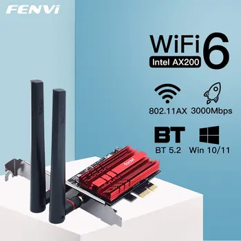 FENVI WiFi Карта 3000 Mbps WiFi 6 AX200 802.11 ax двойна лента 2,4 Г/5 Ghz За Bluetooth 5,2 Тенис на PCIE Безжичен WiFi Адаптер Win10/11