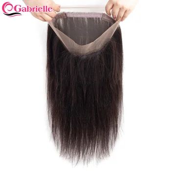 Gabrielle 360 Лейси предна част От бразилския пряка човешка коса, предварително выщипанные Прозрачни дантелени закопчалка, Само косата Реми естествен цвят