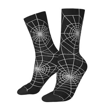 Happy мъжки чорапи за Хелоуин, черни, в ретро стил, паяжини, уличен стил, ежедневни чорапи за екипажа, подарък за рисуване с принтом