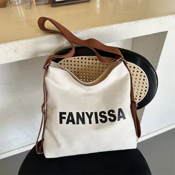 Ins Дамска чанта-тоут голям капацитет, холщовая чанта с букви, женски раница за пътуване до работа, Корейска, Японска чанта през рамо в стил харадзюку, раница
