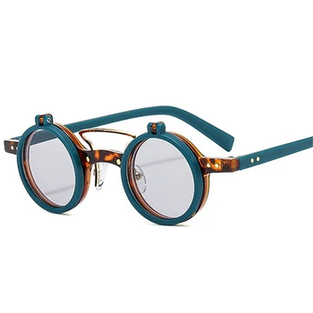 Ins-Популярните Модни Малки Кръгли Двойни мостове в стил пънк Дамски Слънчеви очила с Ретро откидными лещи UV400 Мъжки Слънчеви очила с нитове
