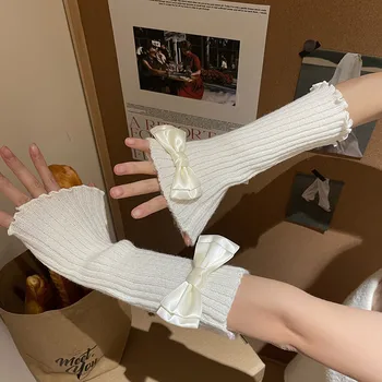 Kawaii JK Дамски плетени калъф за Ръкавици без пръсти с папийонка в стил Лолита 