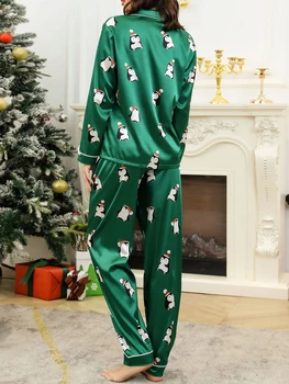 Kimydreama/ Дамски Коледна пижама, комплект за почивка, ризи с дълги ръкави и принтом мультяшного Пингвин, панталони, дрехи за почивка от 2 теми, съоръжения